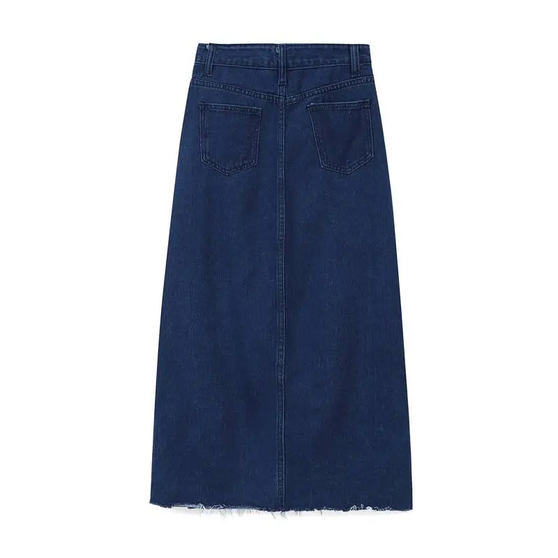 A-line high wasit split long denim skirt