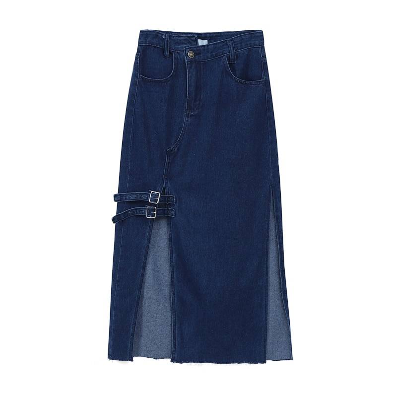 A-line High Wasit Split Long Denim Skirt in Skirts