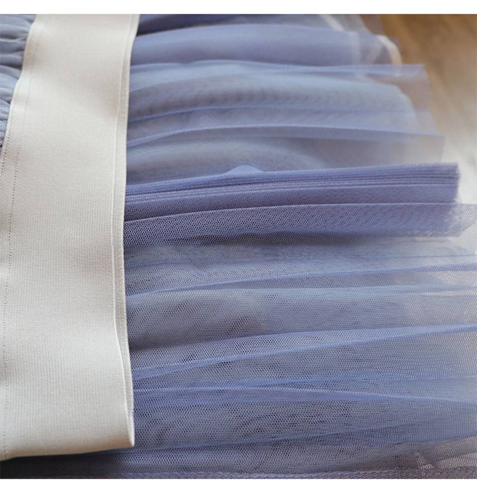 3 layers elegant patchwork mesh high waist midi long tulle pleated skirt