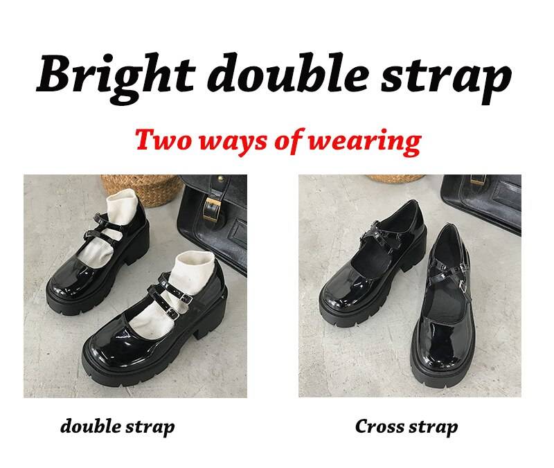 Black Women Leather Platform Round Toe High Heels Shoes Pumps in Women's Pumps