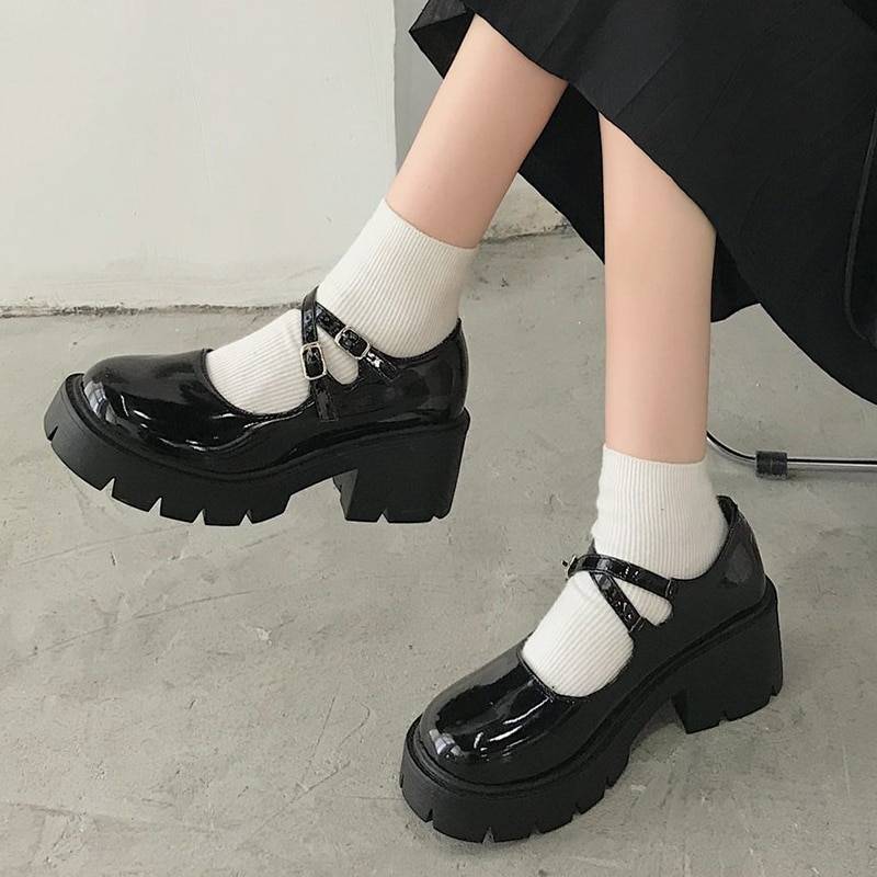 Black Women Leather Platform Round Toe High Heels Shoes Pumps ...