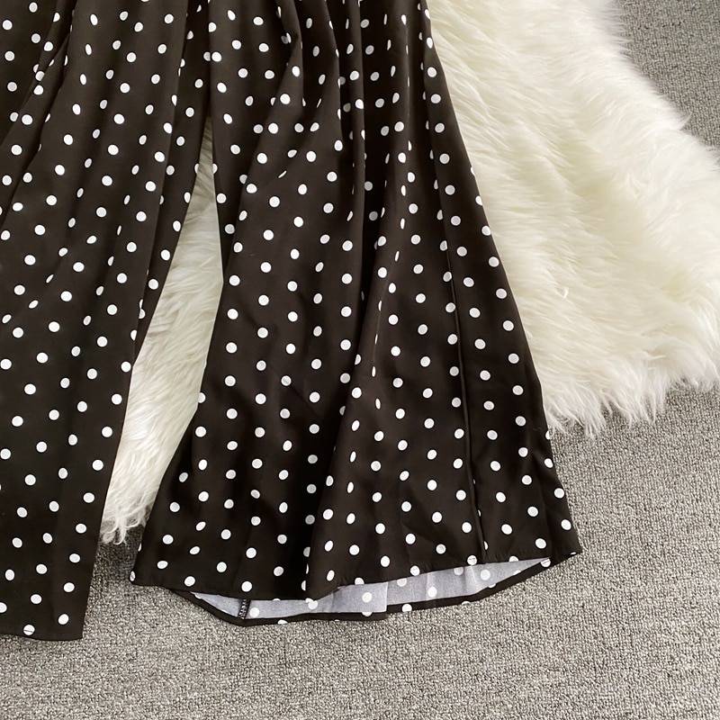 Polka Dot Elegant V-Neck Puff Short Sleeve High Waist Jumpsuit in Jumpsuits & Rompers