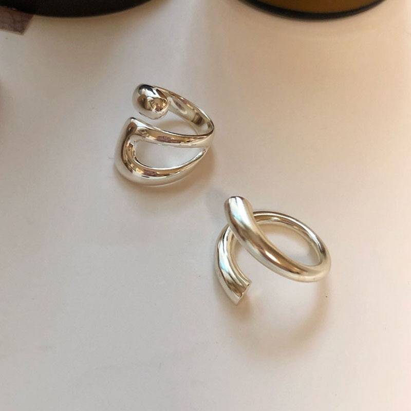 Creative hollow irregular geometric silver rings