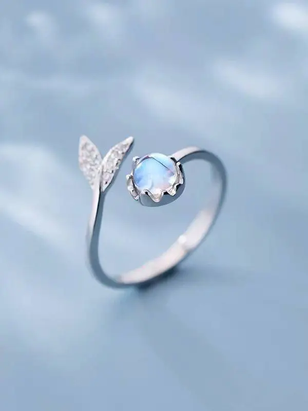 Silver cute tail moonstone adjustable ring