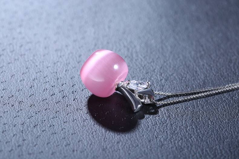 Silver Pink Opal Apple Shape Pendant Necklace Length 45CM - Necklaces - Uniqistic.com