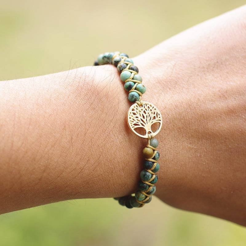 Natural Stone Tree Of Life Women Men Charm Boho Yoga Wrap Bracelet in Bracelet & Anklets