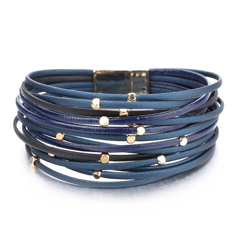 Metal beads genuine leather bracelet for women