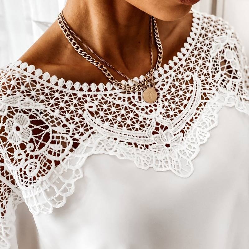 Vintage Crochet Embroidery Lace Stitching White Blouse Shirt - Blouses & Shirts - Uniqistic.com