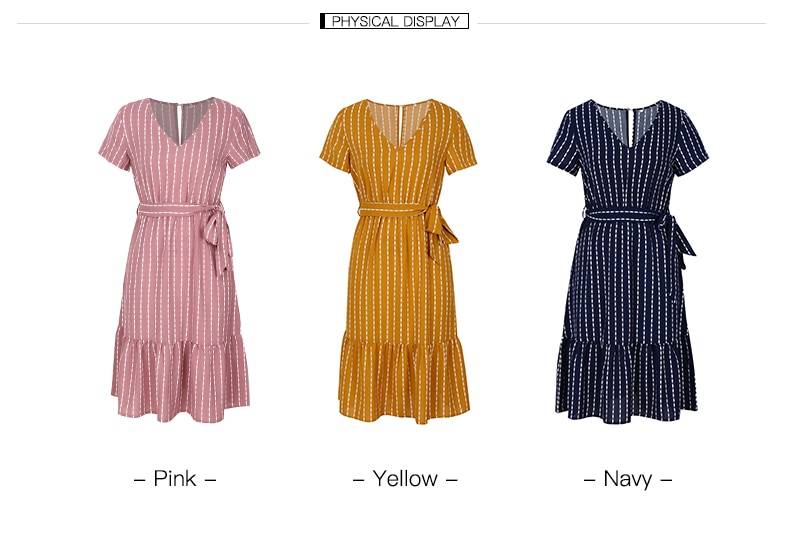 Vintage Pink Yellow Striped Sashes Lace-Up Sundress - Dresses - Uniqistic.com