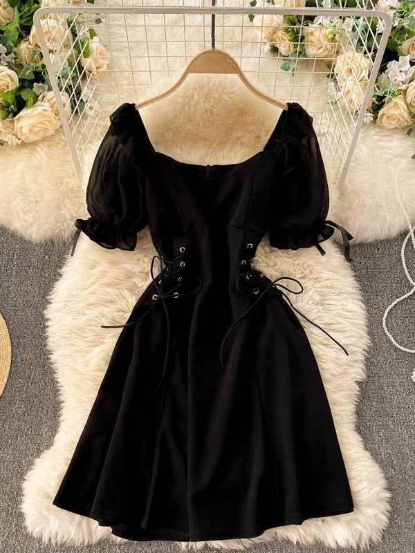 Elegant Gothic Black White High Waist Bandage Dress - Dresses - Uniqistic.com