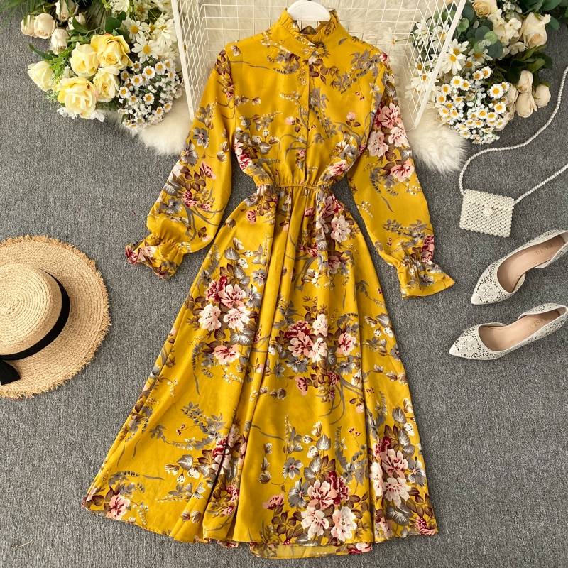 Elegant Floral Vintage Chiffon Dress - Dresses - Uniqistic.com