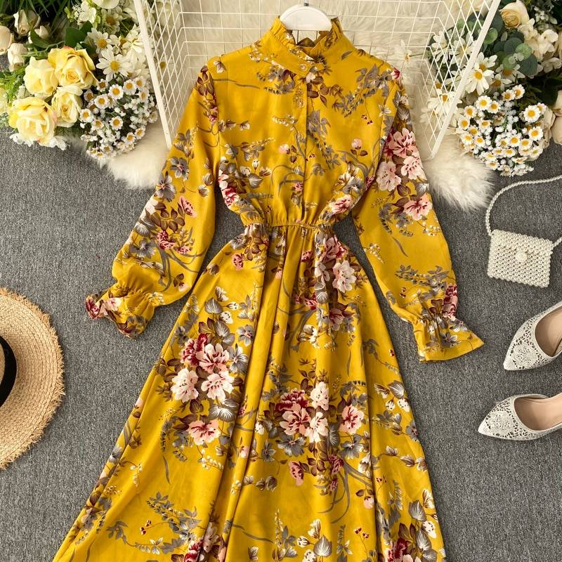 Elegant Floral Vintage Chiffon Dress - Dresses - Uniqistic.com
