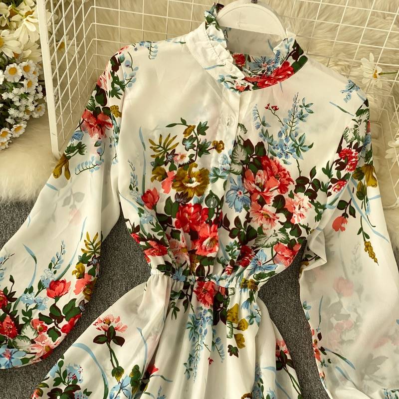 Elegant Floral Vintage Chiffon Dress | Uniqistic.com