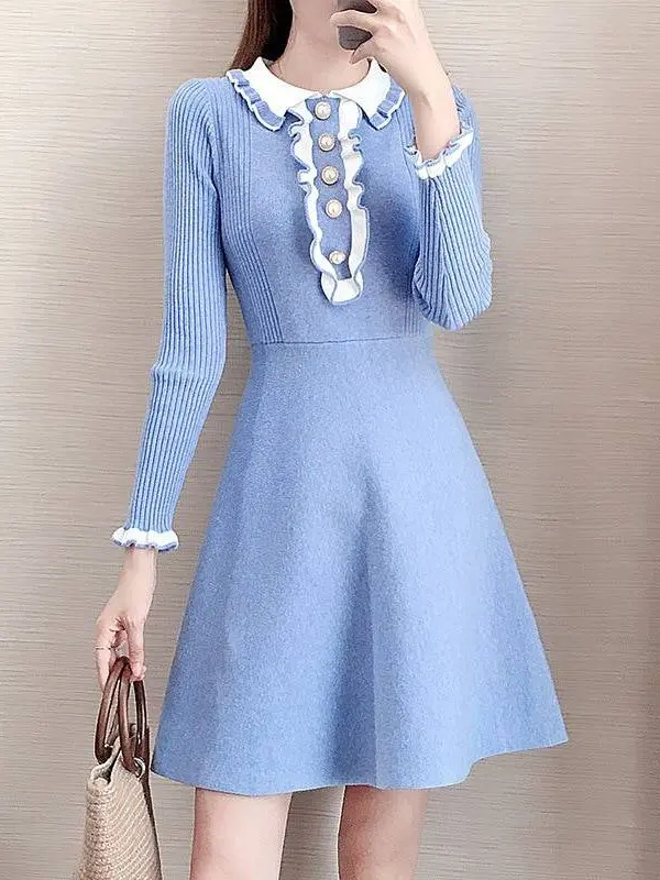 Vintage Knitted Sweater A-Line Dress in Dresses