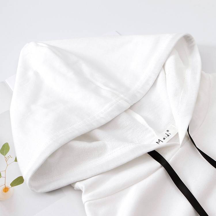 Floral Embroidery Long Sleeve White Hooded Sweatshirt in Hoodies & Sweatshirts