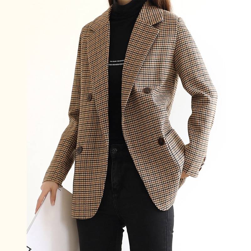 Vintage Houndstooth Sashes Double-Breasted Plaid Suit Jacket ...