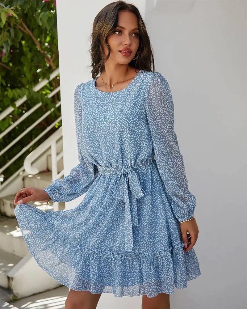 Vintage Long Sleeve Ruffles High Waist Mini Chiffon Dress - Dresses - Uniqistic.com