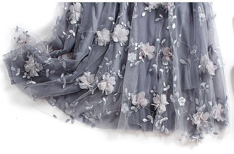 Elastic Waist Appliques Embroidery Floral Mesh Skirt - Skirts - Uniqistic.com