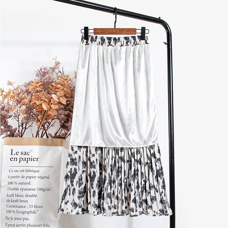 Elastic High Waist Chiffon Leopard Print Long Maxi Pleated Skirt in Skirts