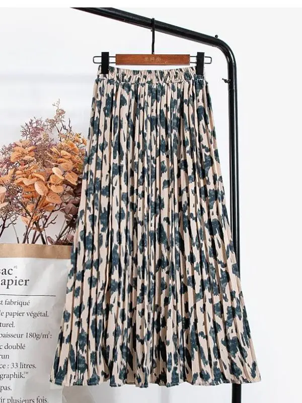 Elastic High Waist Chiffon Leopard Print Long Maxi Pleated Skirt - Skirts - Uniqistic.com