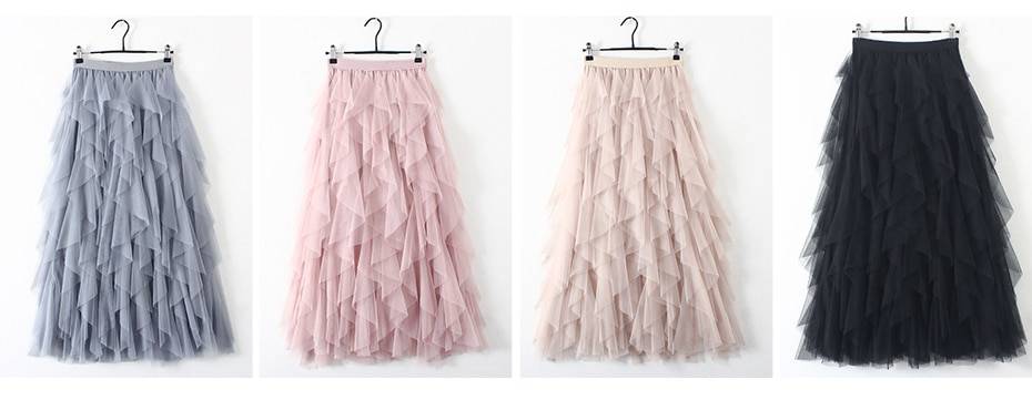 Pink Tulle High Waist Pleated Maxi Skirt in Skirts