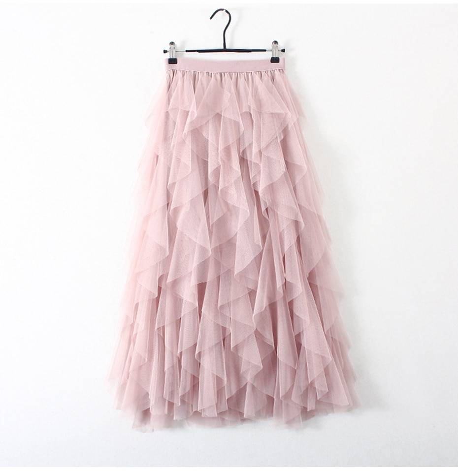 Pink Tulle High Waist Pleated Maxi Skirt - Skirts - Uniqistic.com