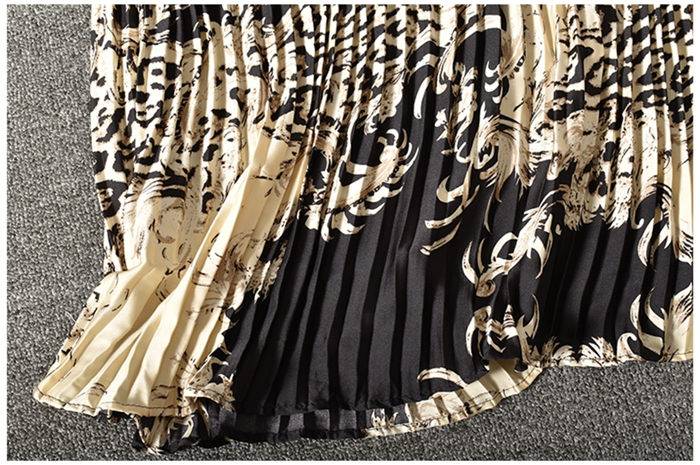 Elegant Vintage Full Sleeve Loose A-Line Printed Leopard Pleated Dress - Dresses - Uniqistic.com