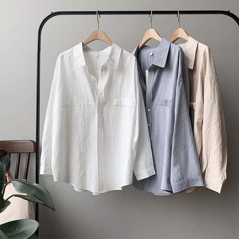 Turn-Down Collar Loose White Shirt in Blouses & Shirts