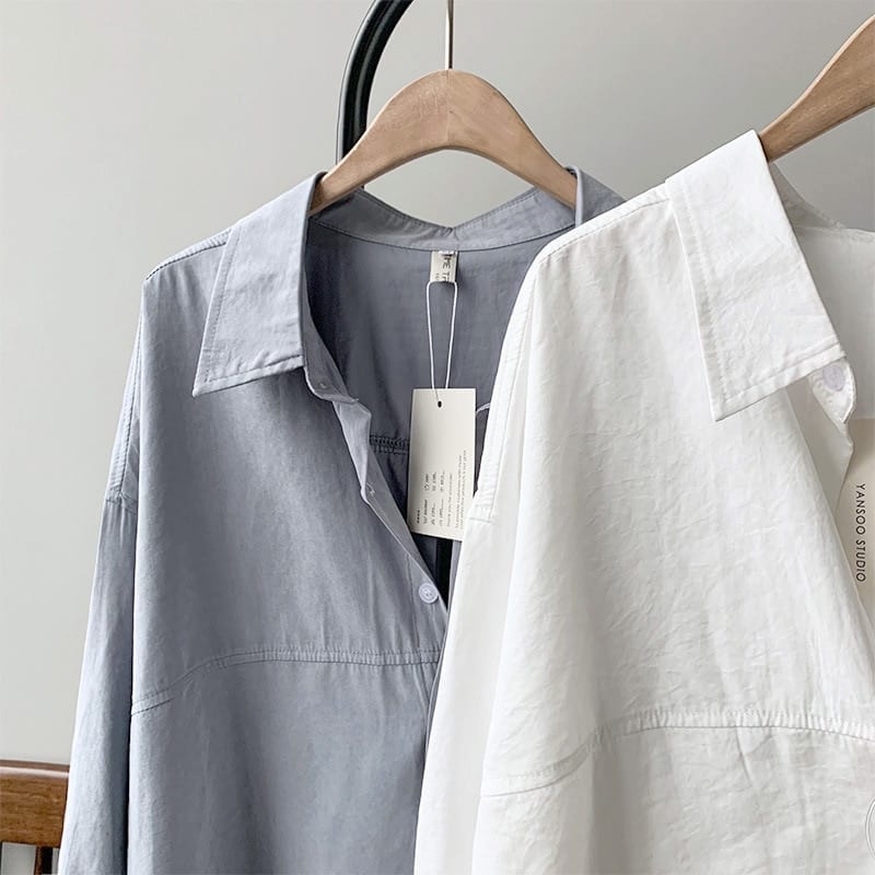 Turn-Down Collar Loose White Shirt - Blouses & Shirts - Uniqistic.com