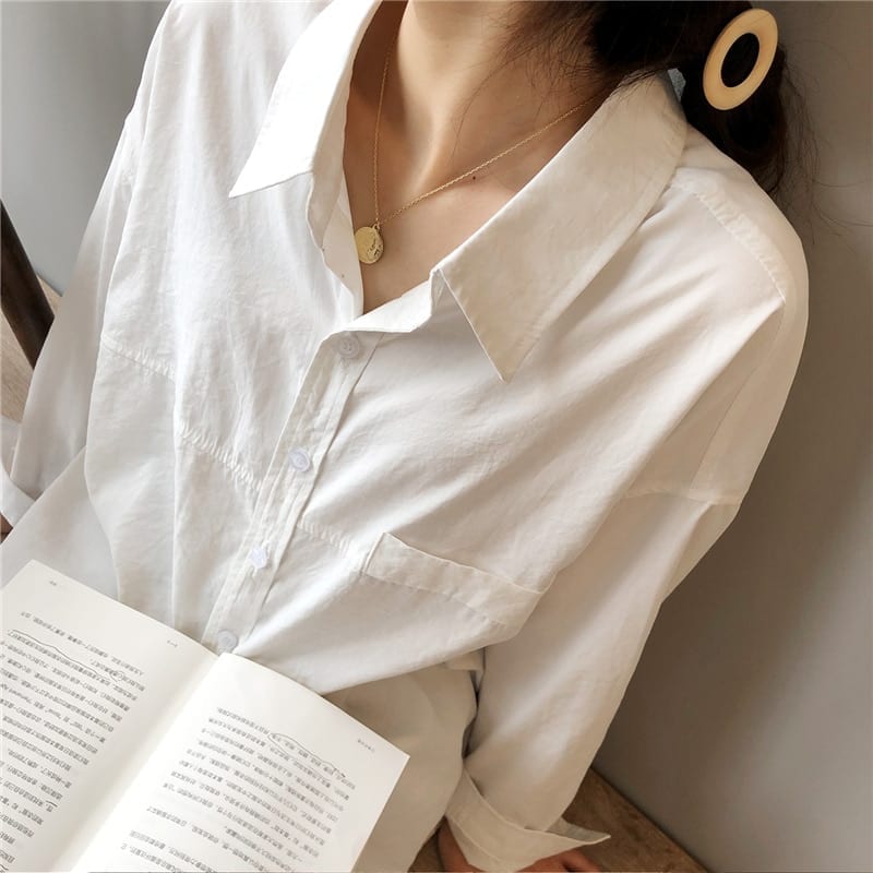 Turn-Down Collar Loose White Shirt | Uniqistic.com