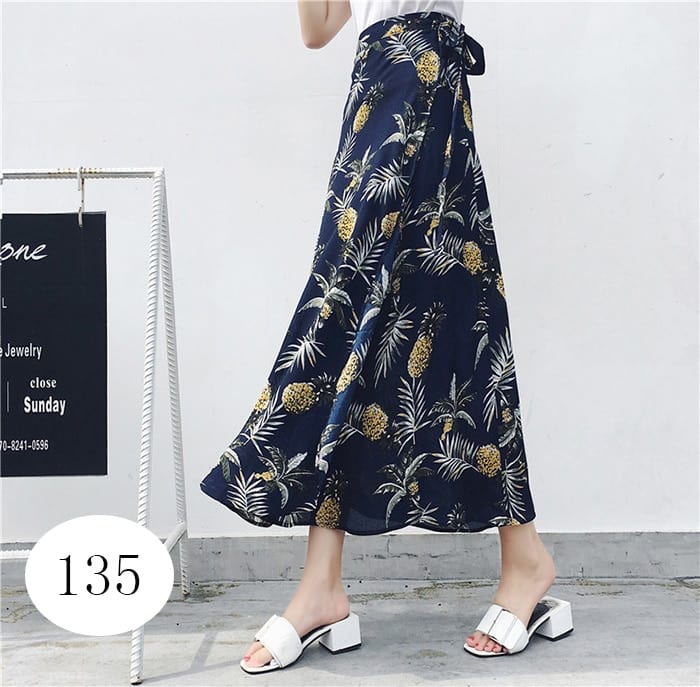 Boho High Waist Floral Print Asymmetrical Chiffon Maxi Skirt in Skirts