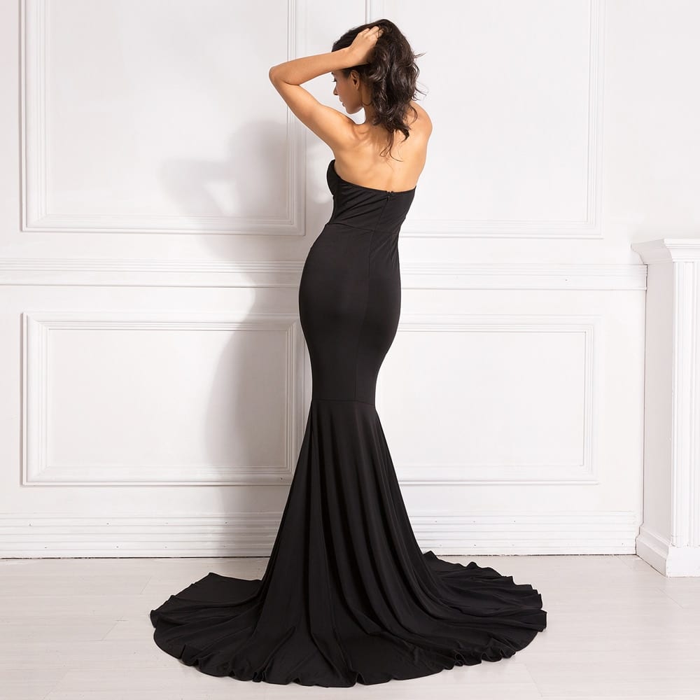 Strapless Black Front Slit Bare Shoulder Evening Summer Night Maxi Dress in Evening Dresses