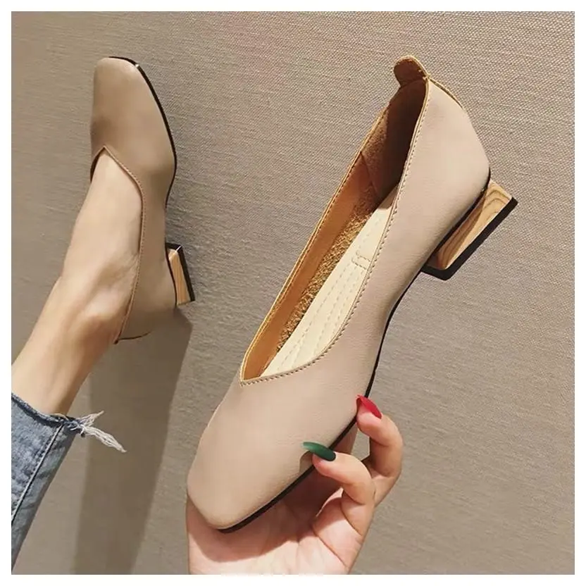 Wooden Low Heel Ballet Square Toe Shallow Slip On Loafer Flats Shoes - Flats - Uniqistic.com