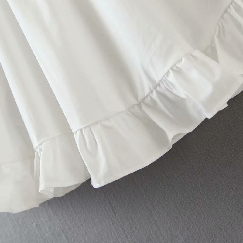 Elegant White Lantern Sleeve Square Neck A-Line Mini Dress in Dresses