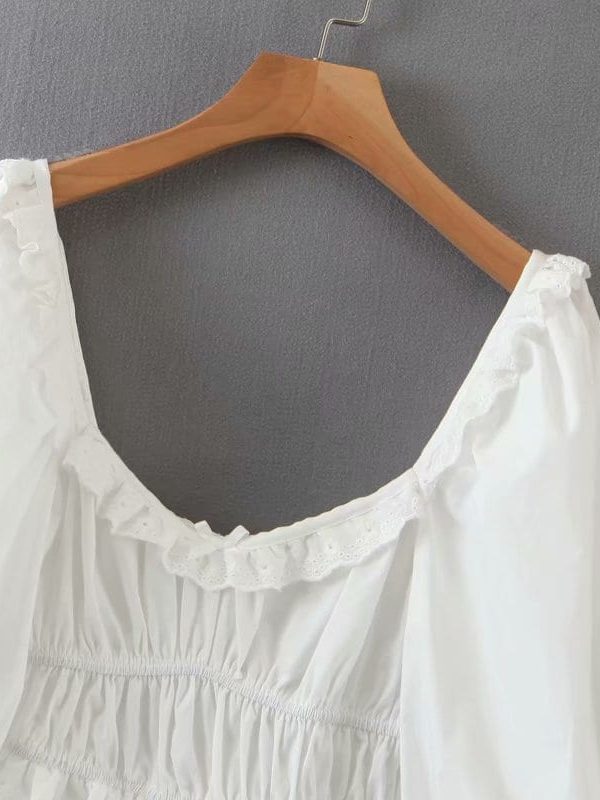 Elegant White Lantern Sleeve Square Neck A-Line Mini Dress in Dresses