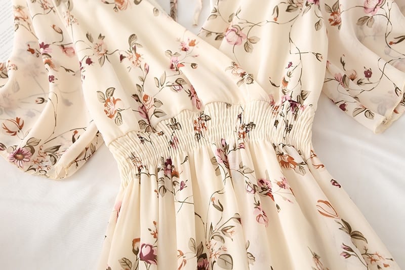 Summer Vintage Floral Chiffon Long Dress in Boho Summer Dresses