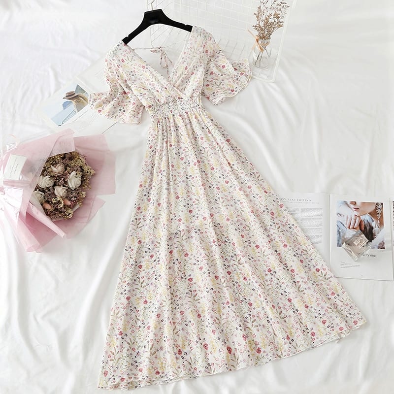 Summer Vintage Floral Chiffon Long Dress - Boho Summer Dresses - Uniqistic.com