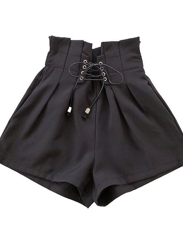 High Waist Lace-Up Shorts - Shorts - Uniqistic.com