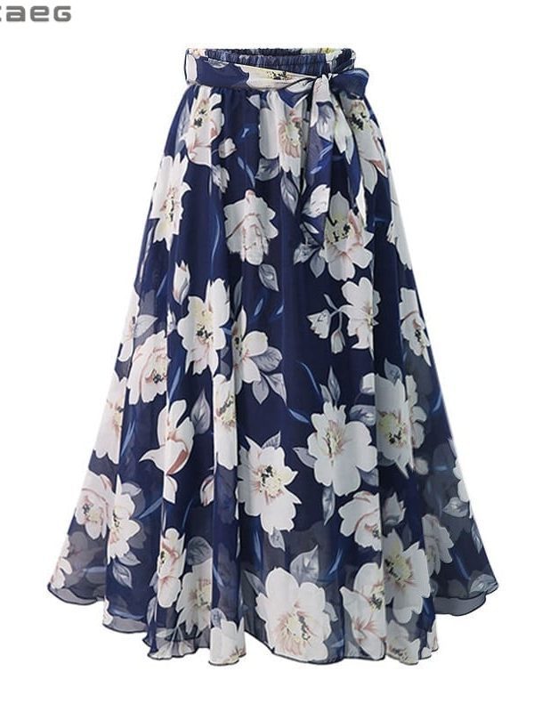 Bow saia midi lining print floral skirt