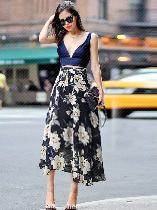 Bow Saia Midi Lining Print Floral Skirt in Skirts