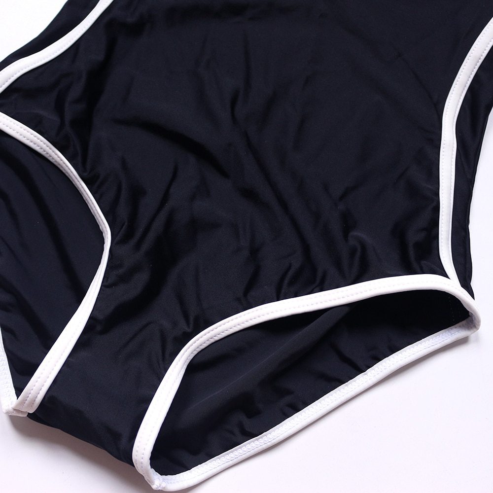 Retro black white striped push up one piece swimsuit
