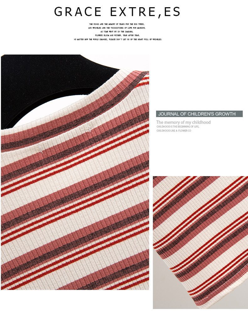 Striped T-Shirt Tops + Denim Shorts 2 Piece Set in T-shirts & Tops