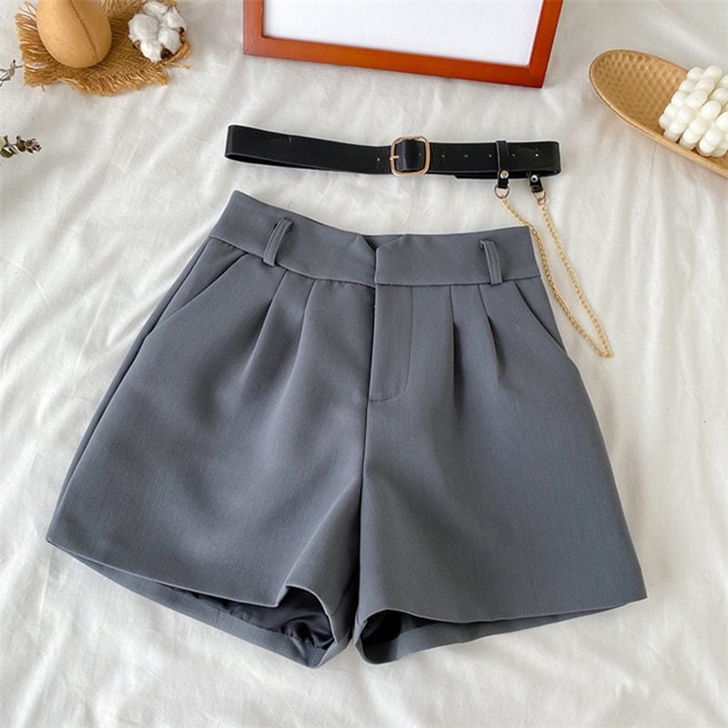 High Waist Thin A-Line Office Shorts With Belt in Shorts