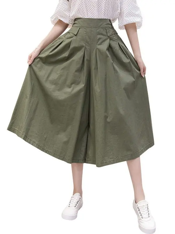 Army green straight wide leg pants