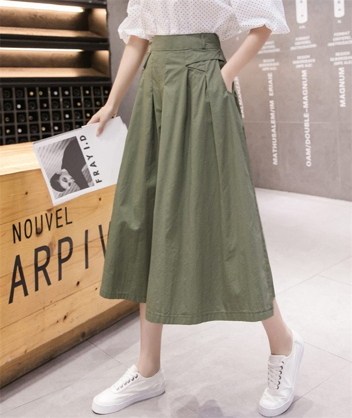 Army Green Straight Wide Leg Pants in Pants