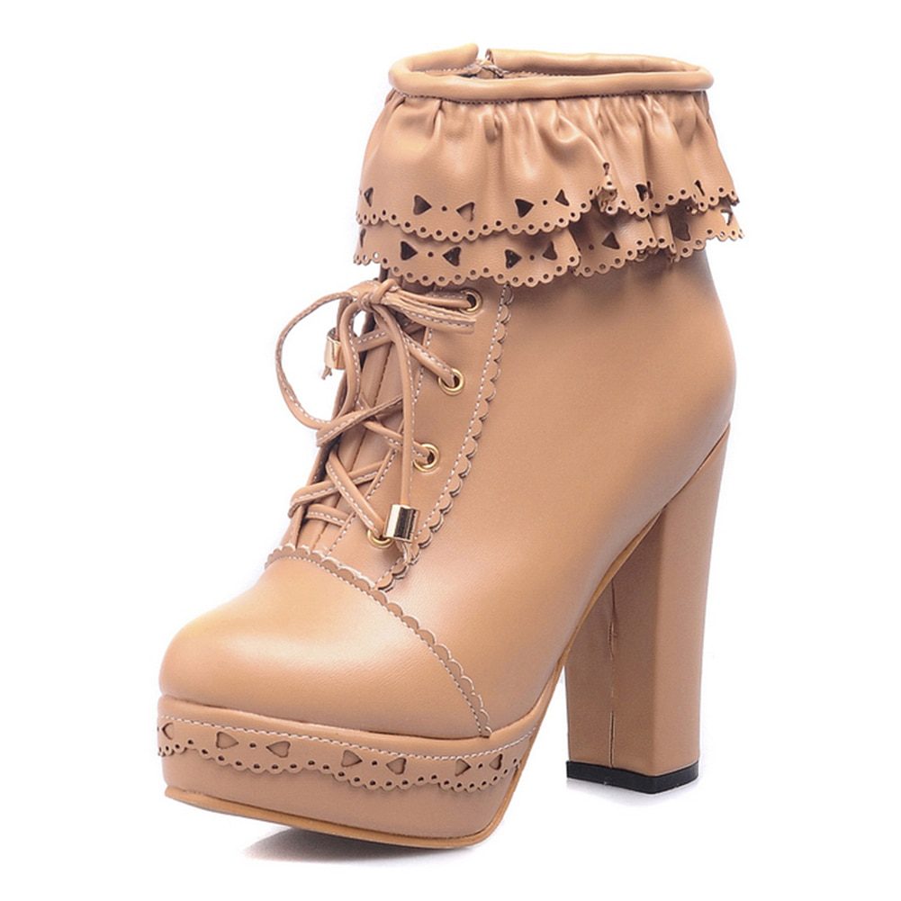Lace lolita platform high heels boots