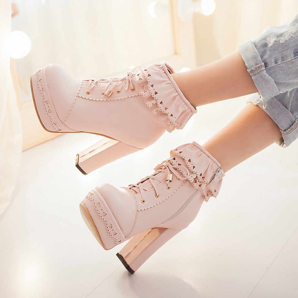 Lace Lolita Platform High Heels Boots in Women's Boots