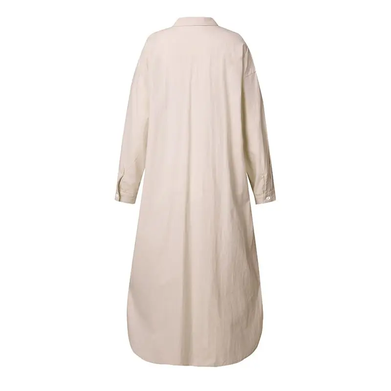 Elegant Long Lapel Neck Long Sleeve Solid Shirt Dress in Dresses