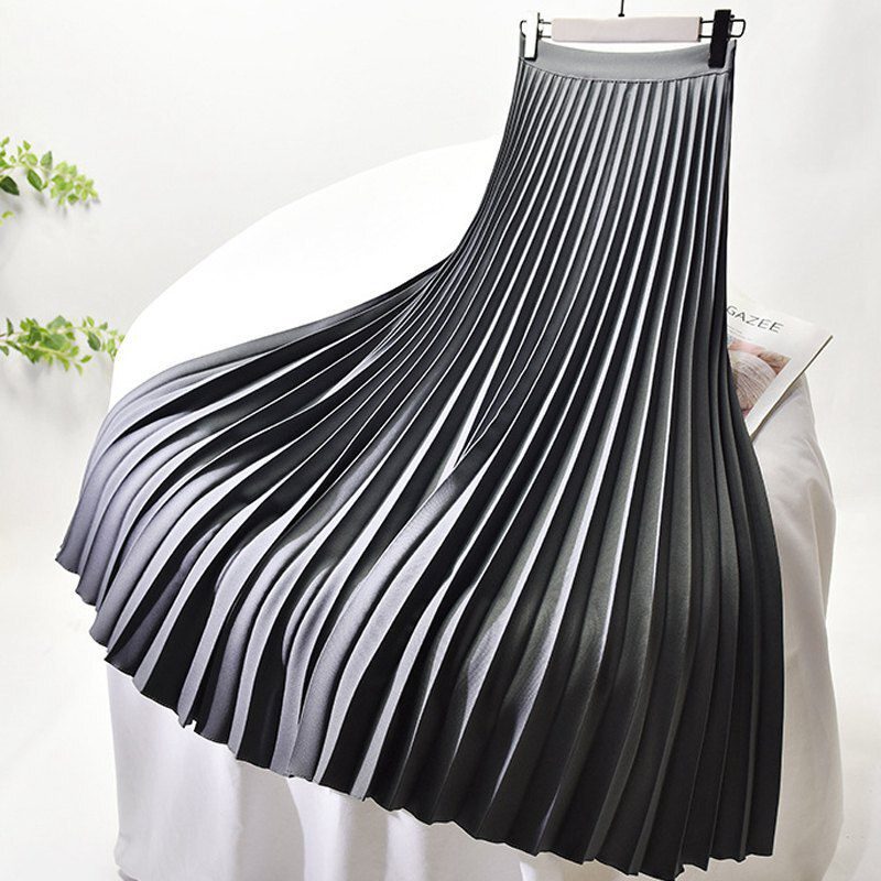 Elegant pleated twill with chiffon high waist side zipper white long skirt