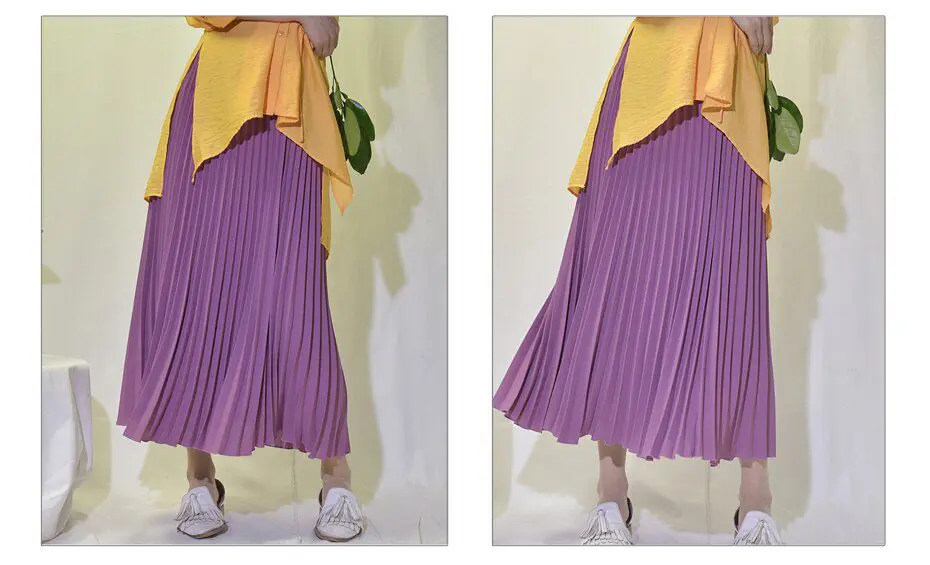 Vintage Pleated Midi Long Skirt in Skirts
